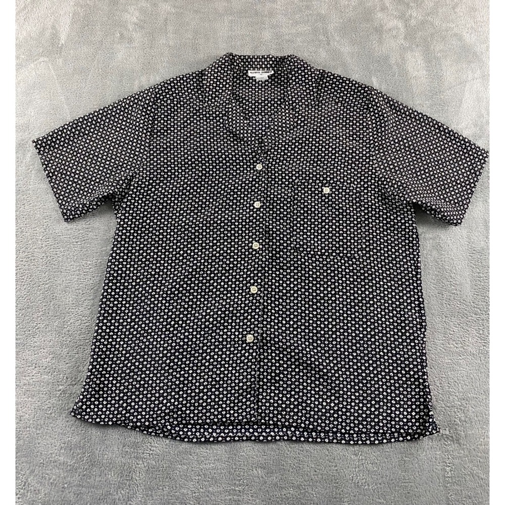 Alfred Dunner Womens 12 Black White Geometric Diamond Short Sleeve Button Shirt
